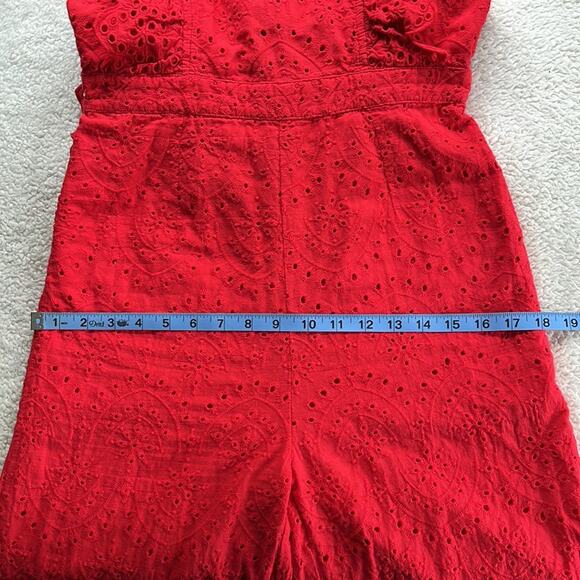 Built By Dreamers Red Lace Jumpsuit Size Medium Eyelet Ruffle Hem Capri Length - Picture 7 of 13